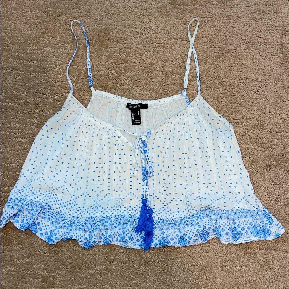 Forever 21 Blue and White Patterned Camisole